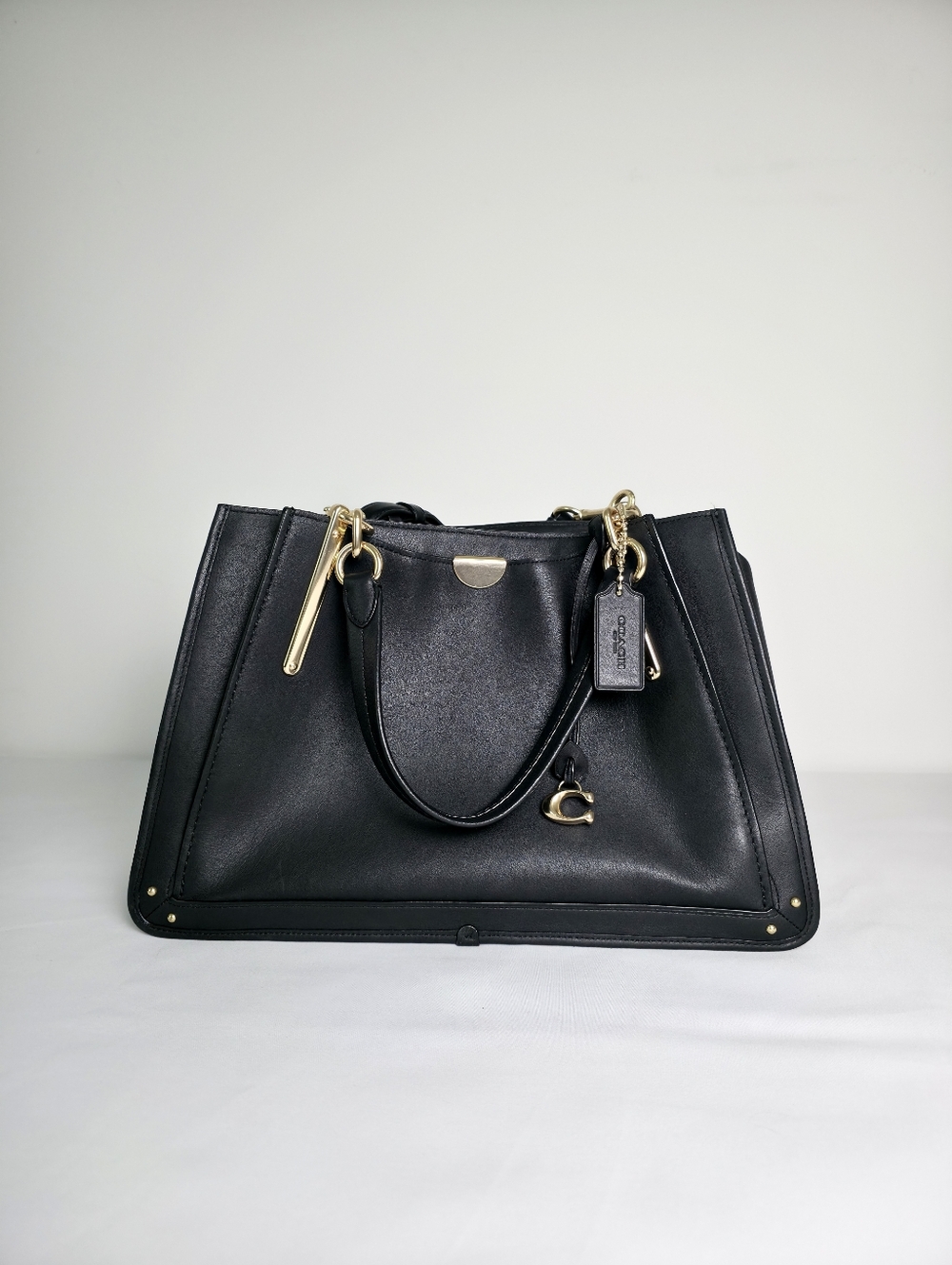 Coach Dreamer 36 Satchel Smooth Black Leather Large Shoulder Carryall Brass
